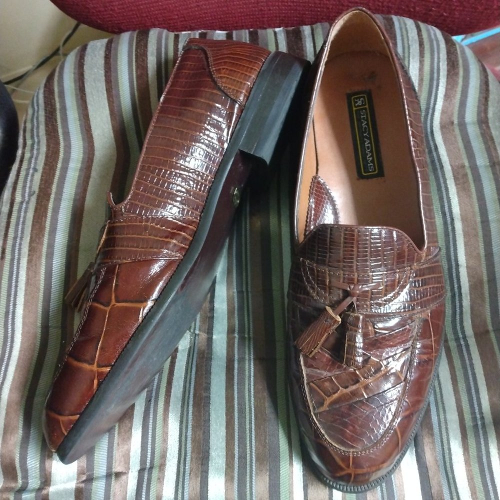 ❤️Mens STACY ADAMS Genuine Snake Tassled Loafers Shoes Sz 12 M